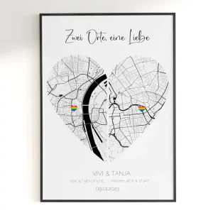 Personalisiertes Poster - Stadtkarte "Zwei Orte, eine Liebe"
