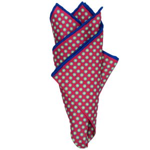 Handrolliertes Mogador-Einstecktuch in Rot mit Blüten-Muster